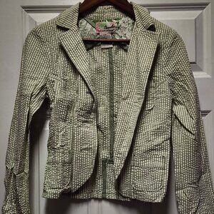 Green white striped cotton blazer Roxy size medium